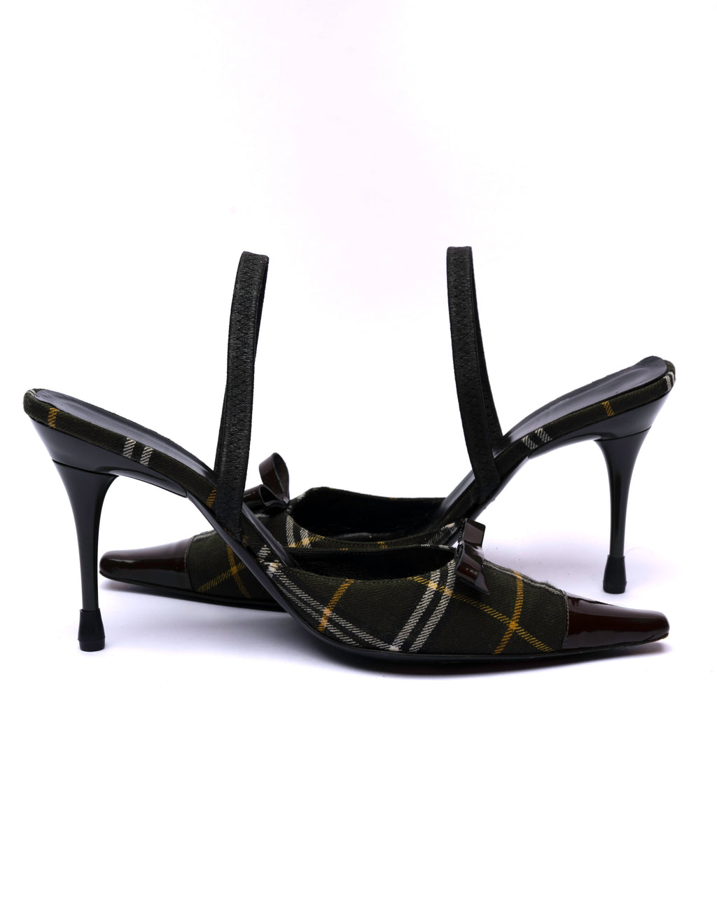 Moschino Plaid Patent Leather Slingback Heels
