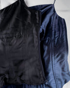 René Lezard Navy Silk Corset Top with Side Zip