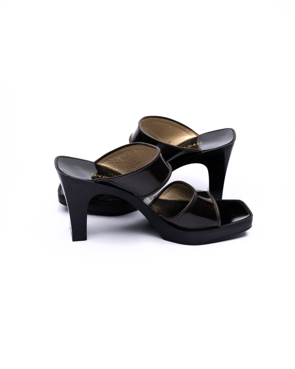 Charles Jourdan Black Patent Leather Platform Mules