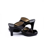 Charles Jourdan Black Patent Leather Platform Mules