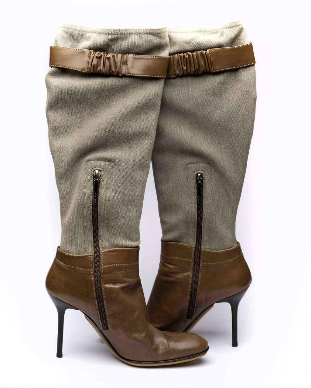 Pollini Canvas & Leather Knee-High Boots