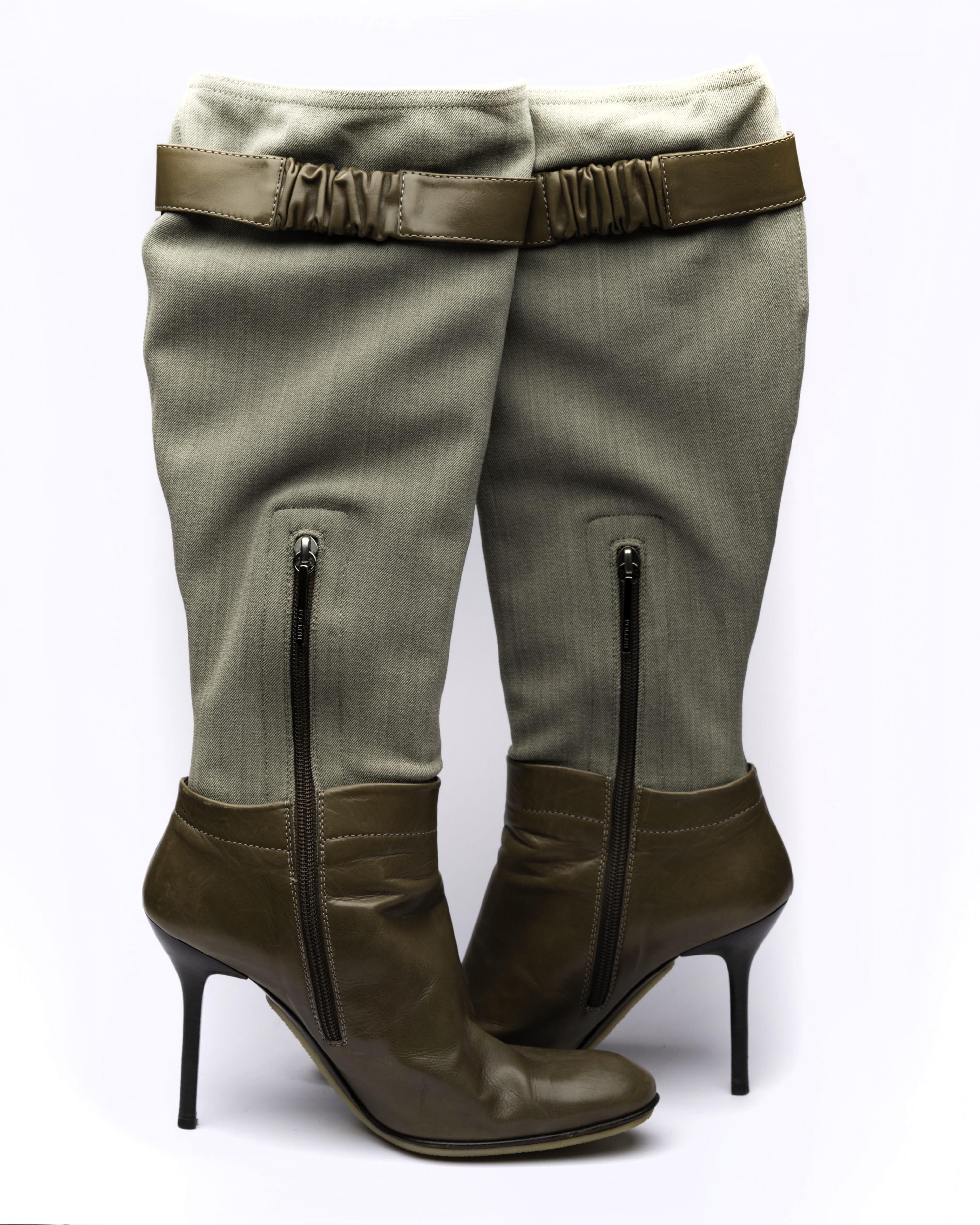 Pollini Canvas & Leather Knee-High Boots