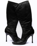 Casadei Black Leather Whipstitch Knee-High Boots