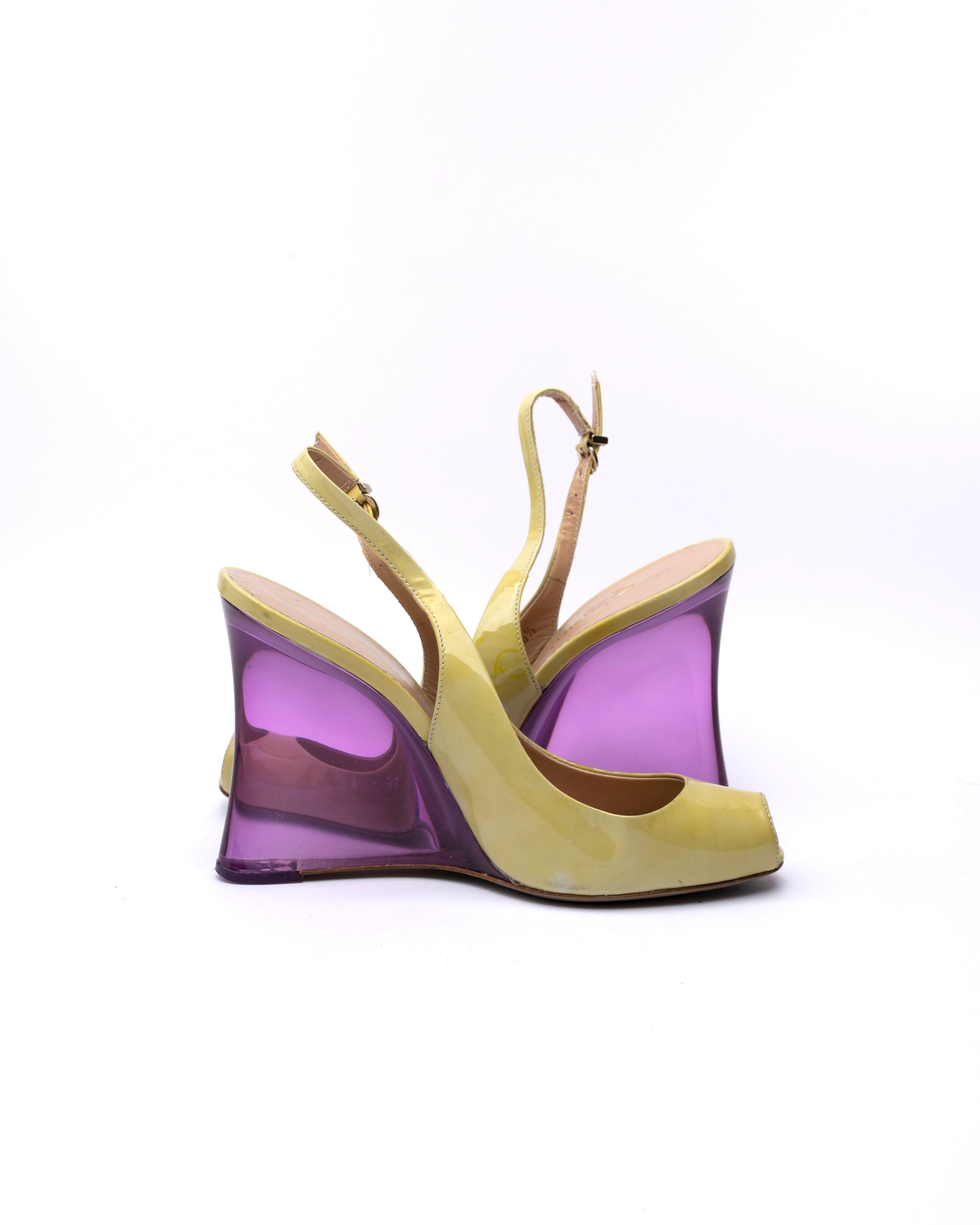 Emporio Armani Patent Leather Lucite Wedge Slingbacks