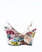 D&G Dolce & Gabbana Floral Print Fabric Platform Wedge Slingbacks