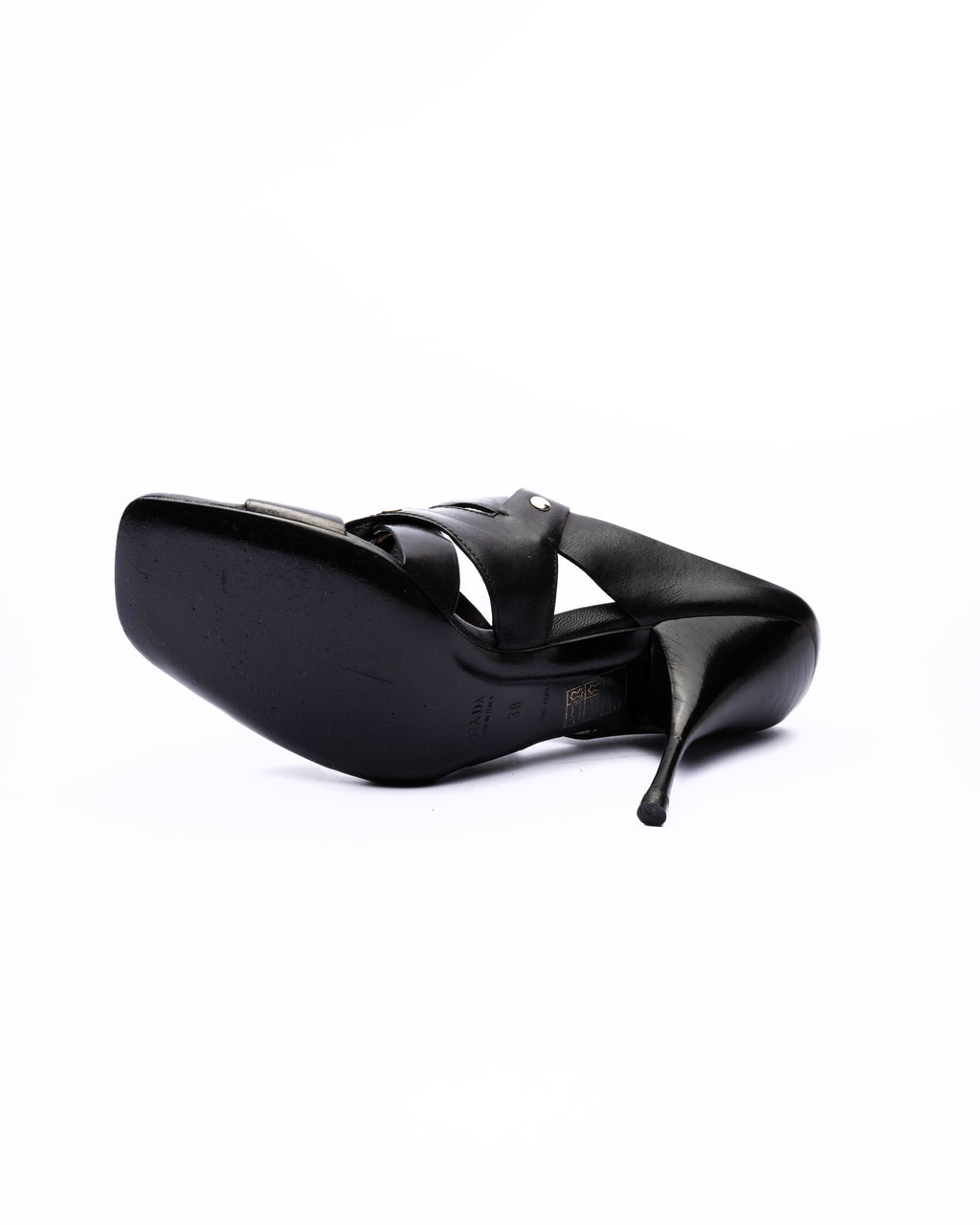 Prada Black Leather Woven Strap Mules