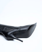 Black Leather Knee-High Stiletto Boots with Fold-Over Cuff