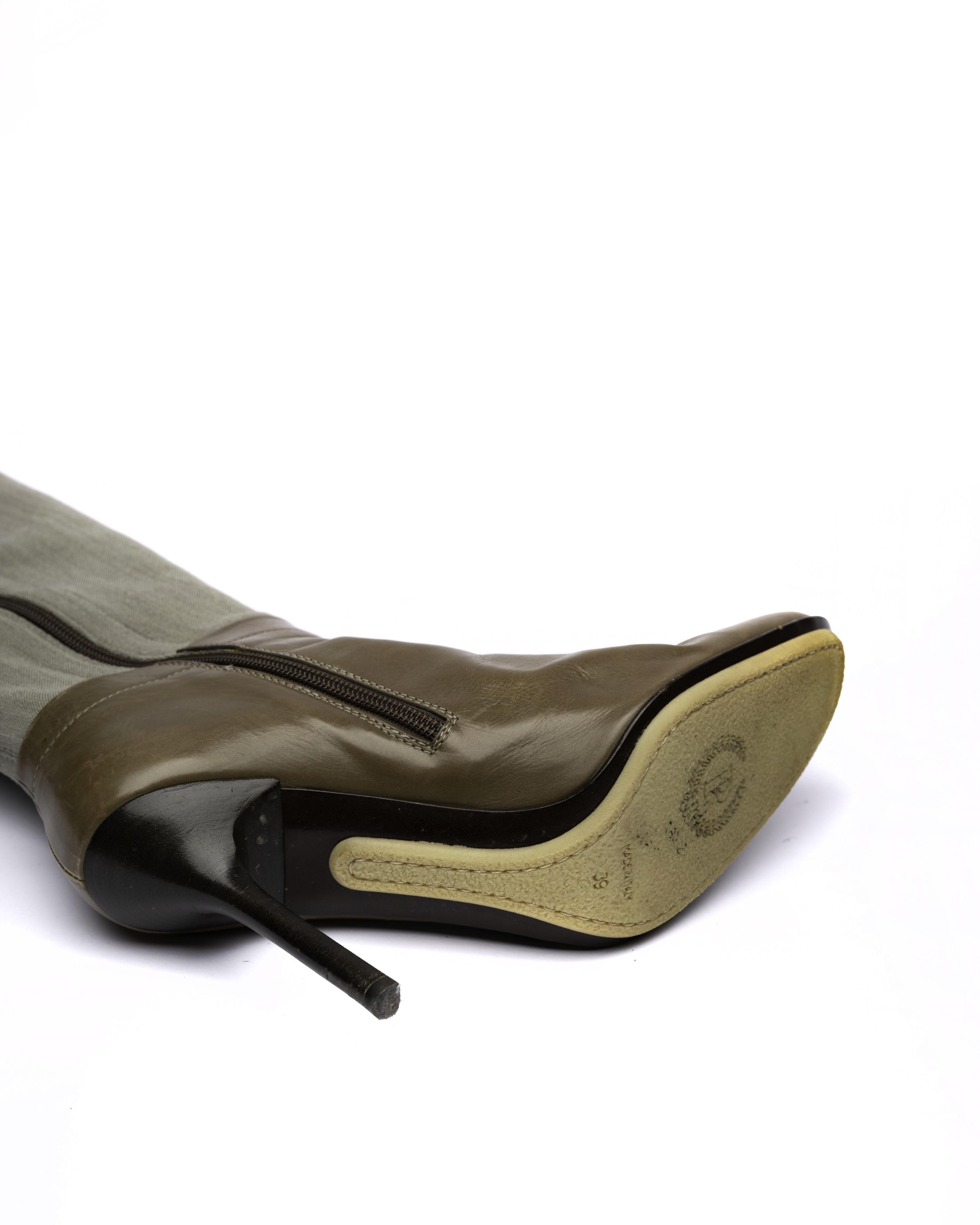 Pollini Canvas & Leather Knee-High Boots