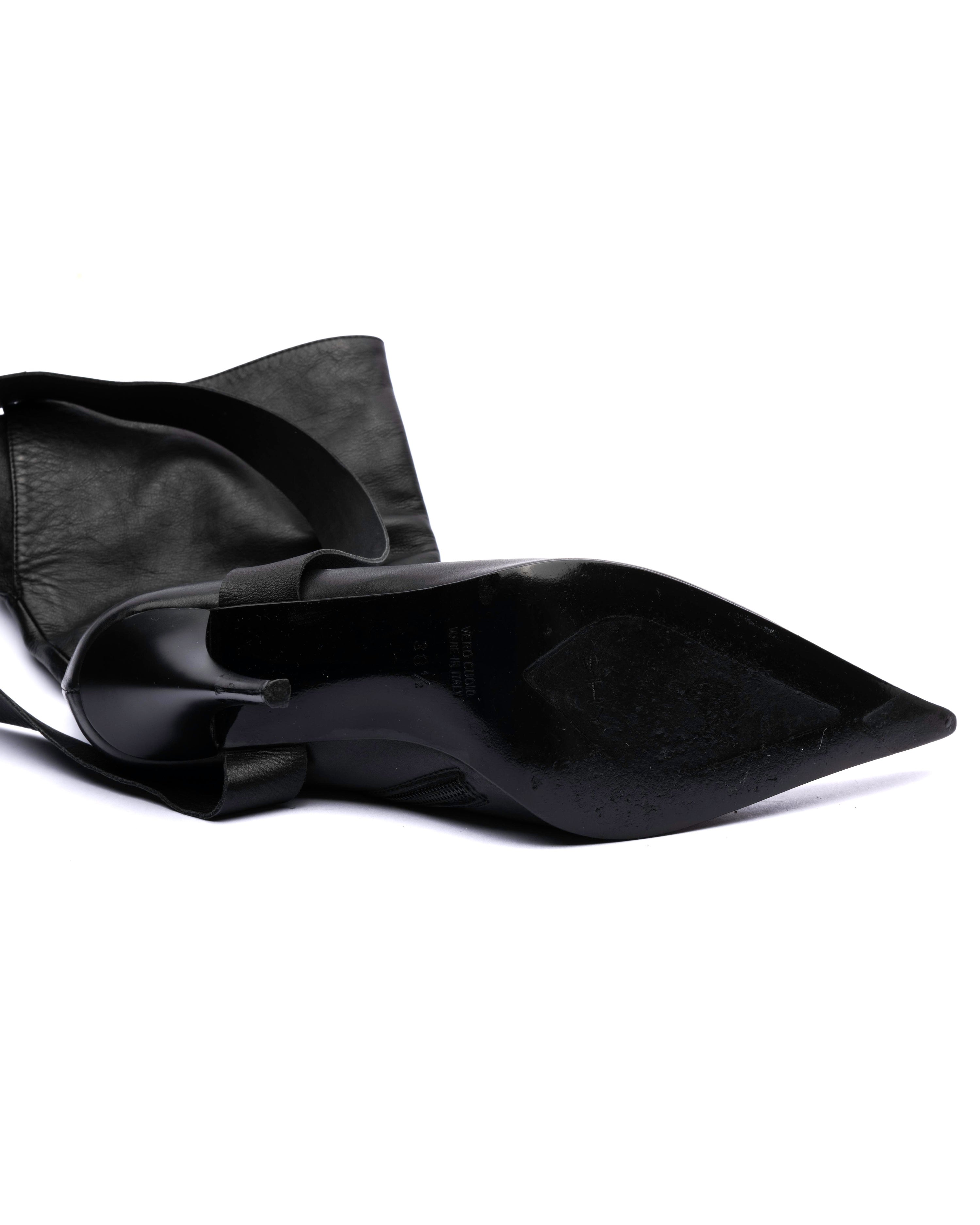 SHY Leather Wrap-Strap Fold-Over Ankle Boots