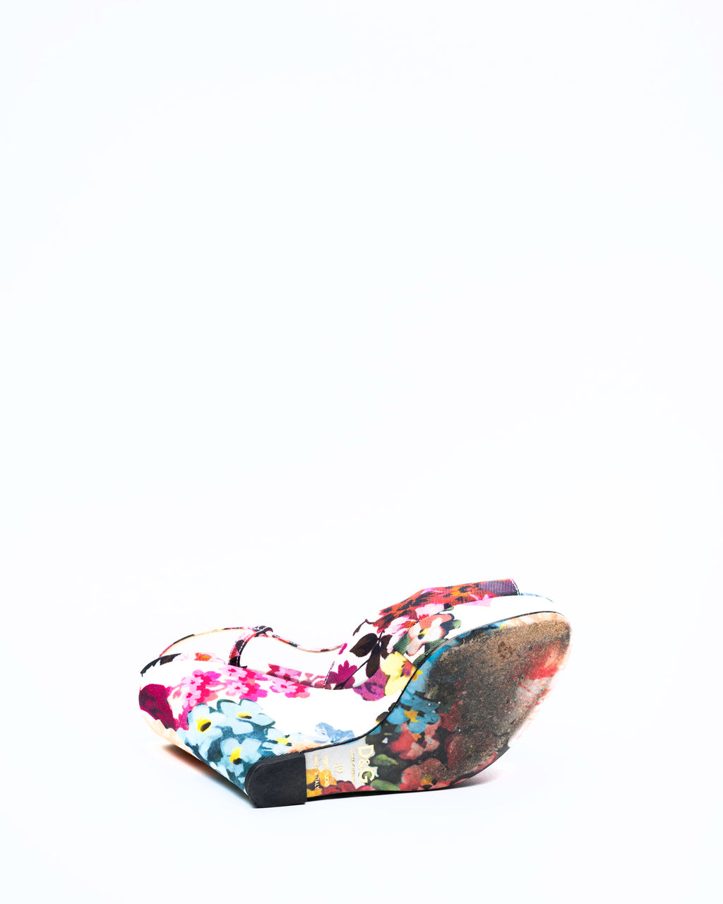 D&G Dolce & Gabbana Floral Print Fabric Platform Wedge Slingbacks