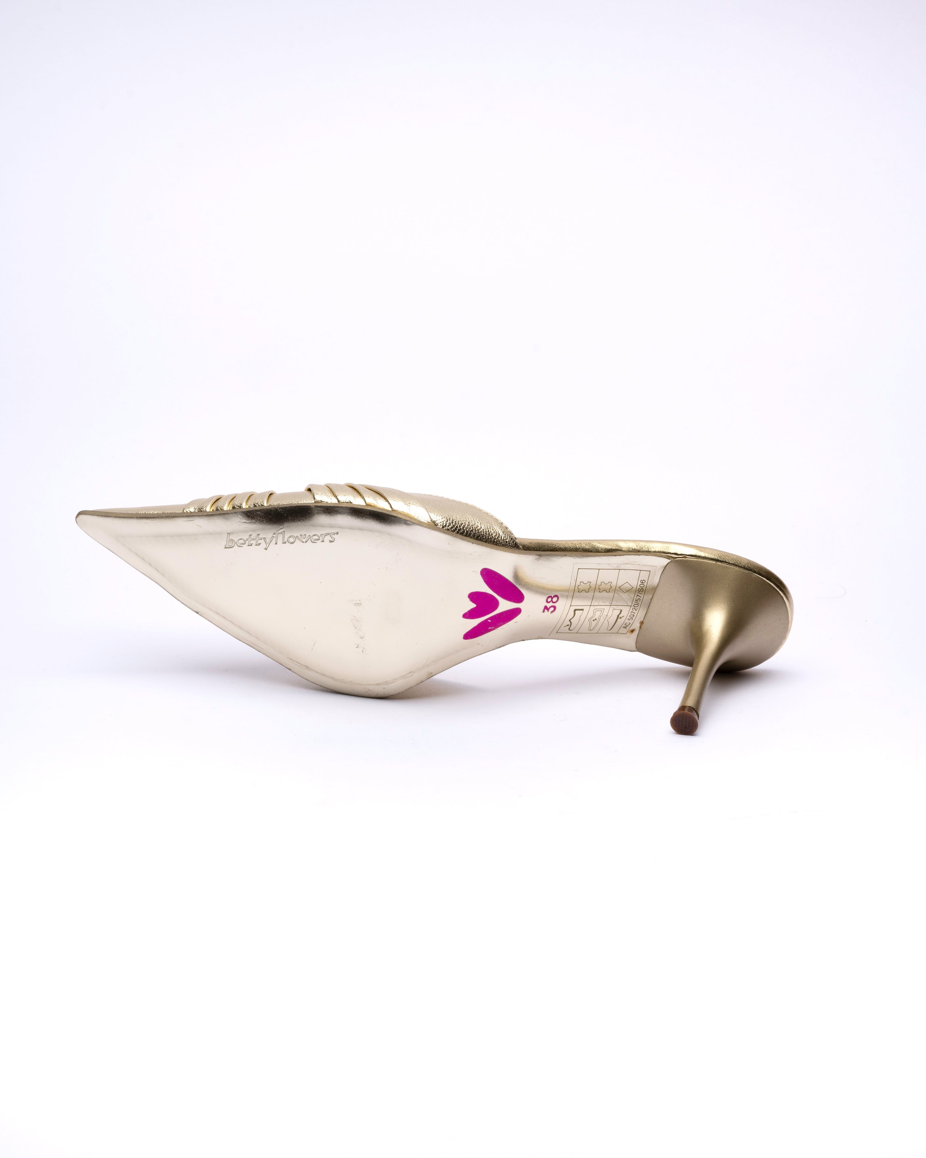 Betty Flowers Gold Leather Mules