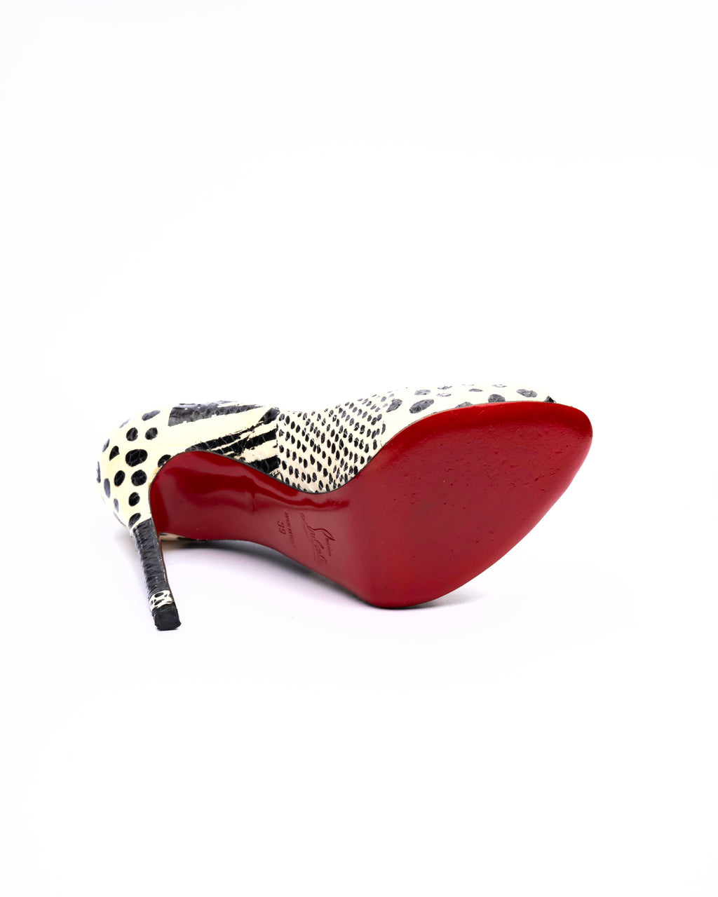 Christian Louboutin Python/ Polka Dot Print Peep-Toe Pumps