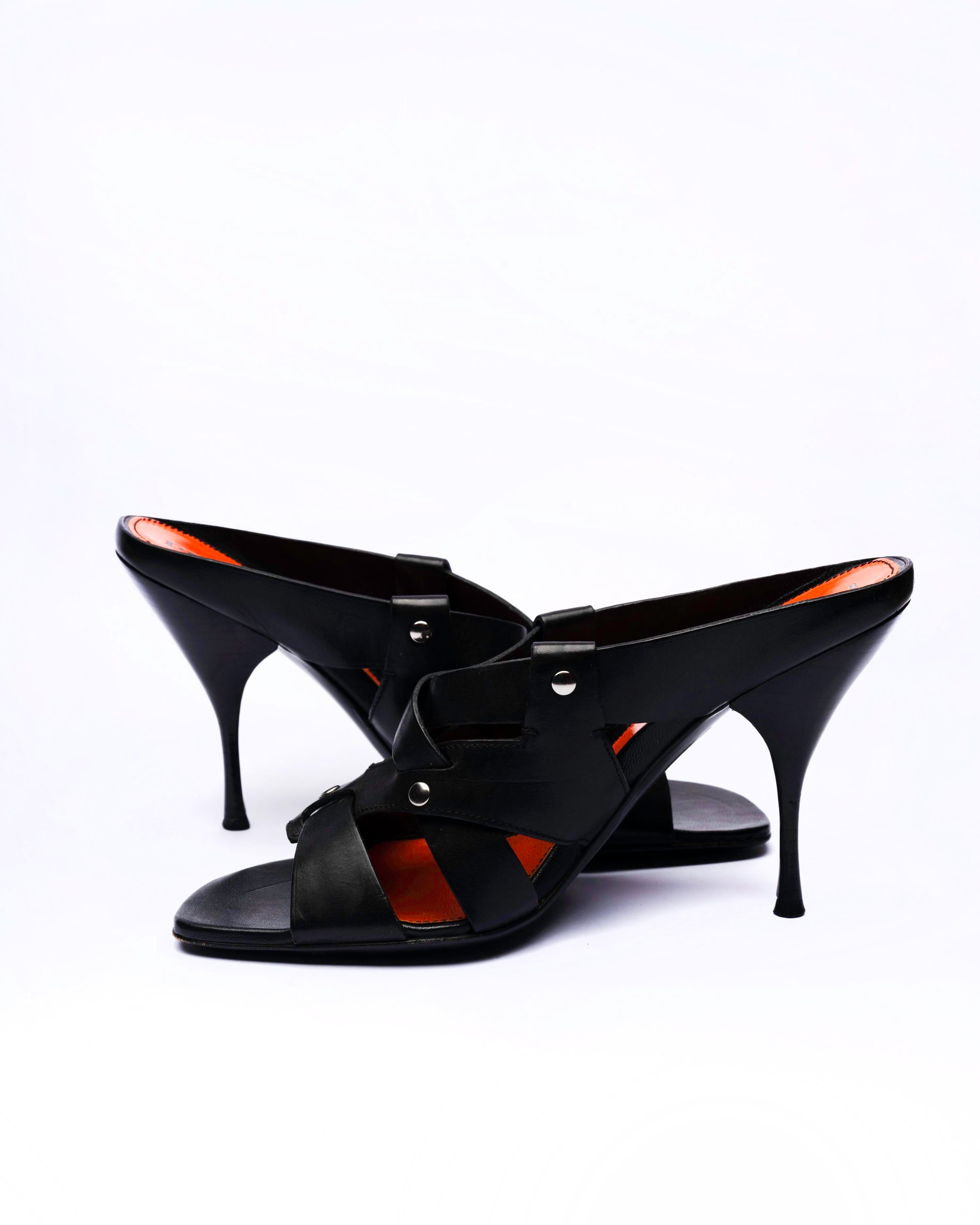 Prada Black Leather Woven Strap Mules