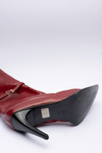 Patrizzia Neri Red Leather Mid-Calf Boots