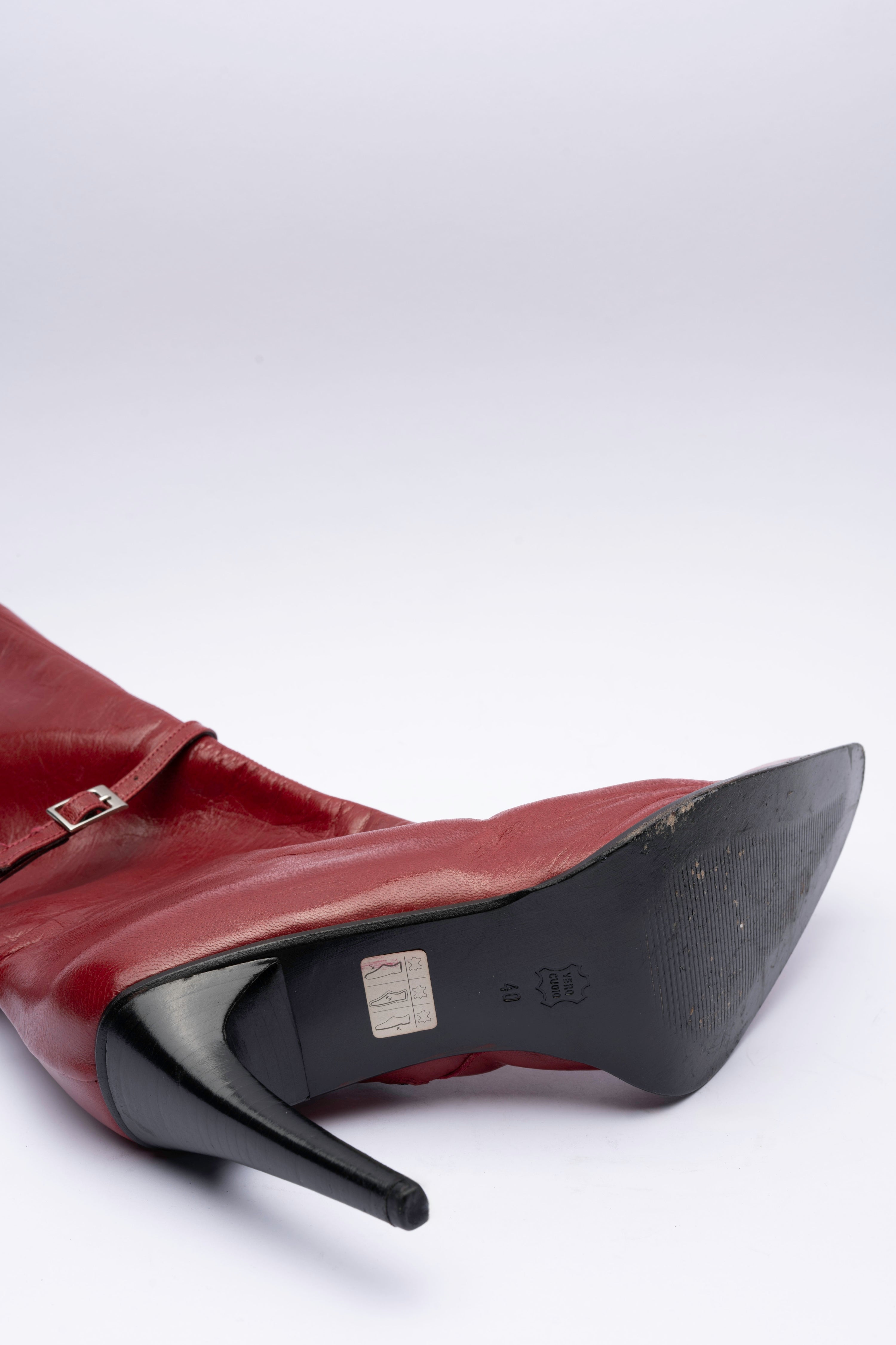 Patrizzia Neri Red Leather Mid-Calf Boots