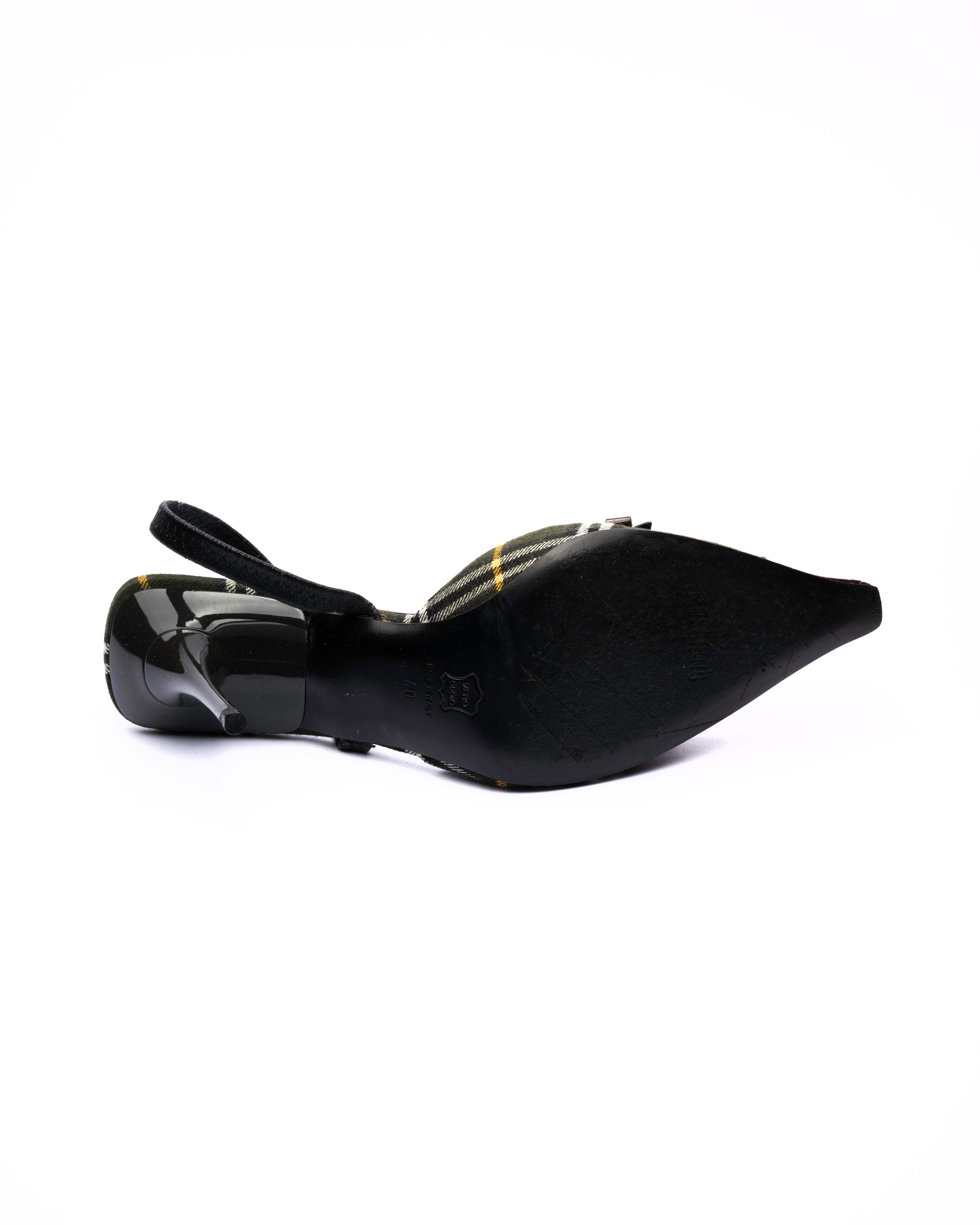 Moschino Plaid Patent Leather Slingback Heels