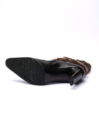 Charles Jourdan schwarze Mid-Calf Stiefel aus Leder mit Pelzbesatz