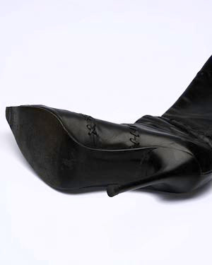 Casadei Black Leather Whipstitch Knee-High Boots