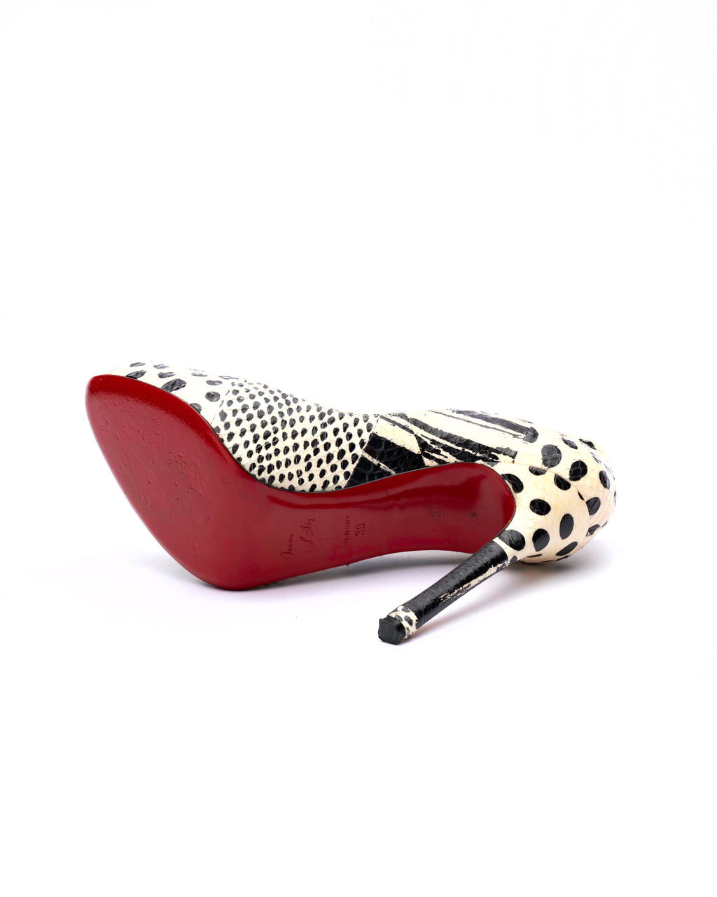 Christian Louboutin Python/ Polka Dot Print Peep-Toe Pumps