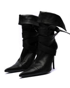 SHY Leather Wrap-Strap Fold-Over Ankle Boots