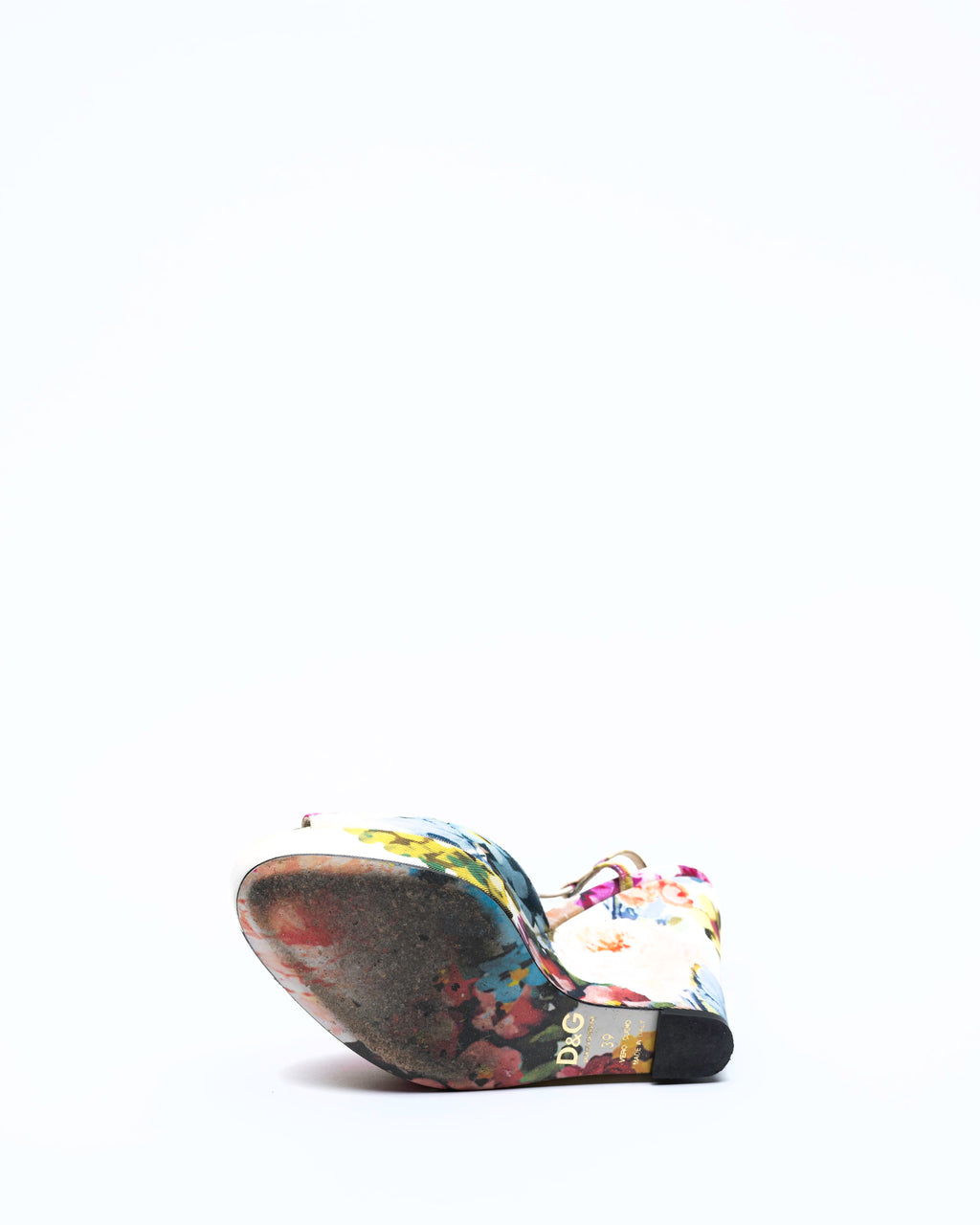 D&G Dolce & Gabbana Floral Print Fabric Platform Wedge Slingbacks