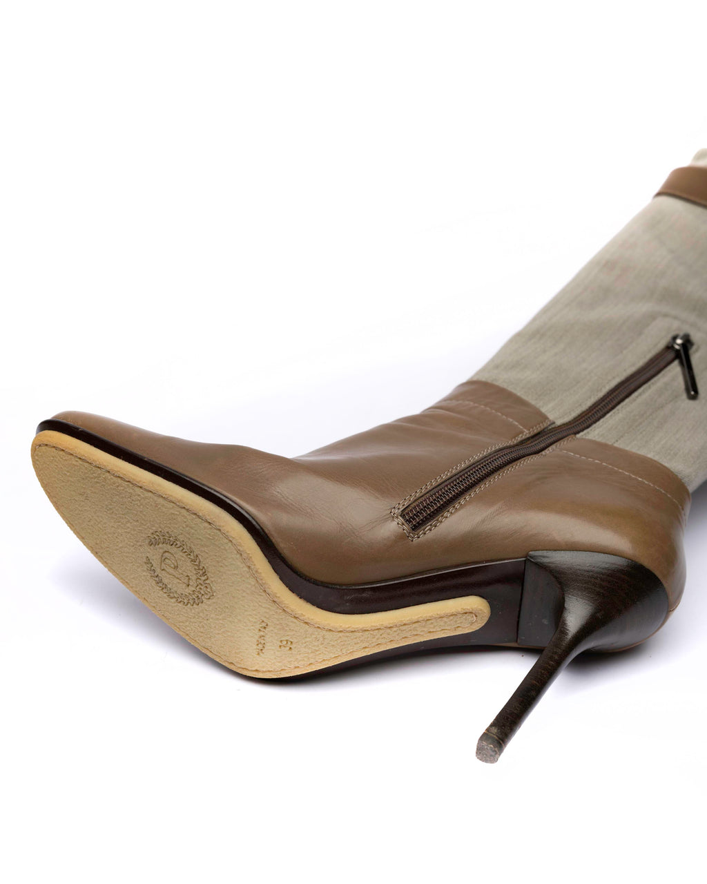 Pollini Canvas & Leather Knee-High Boots