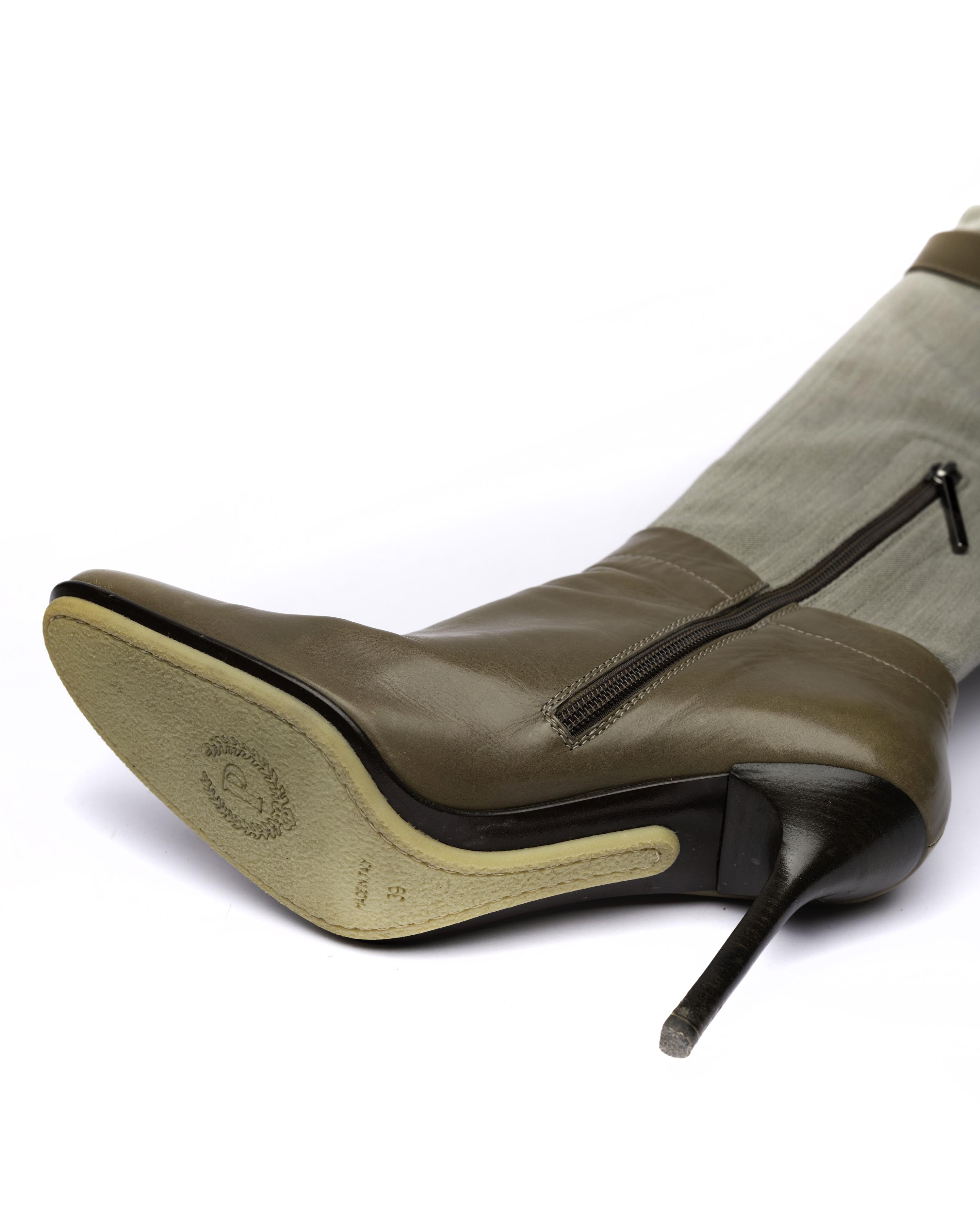 Pollini Canvas & Leather Knee-High Boots