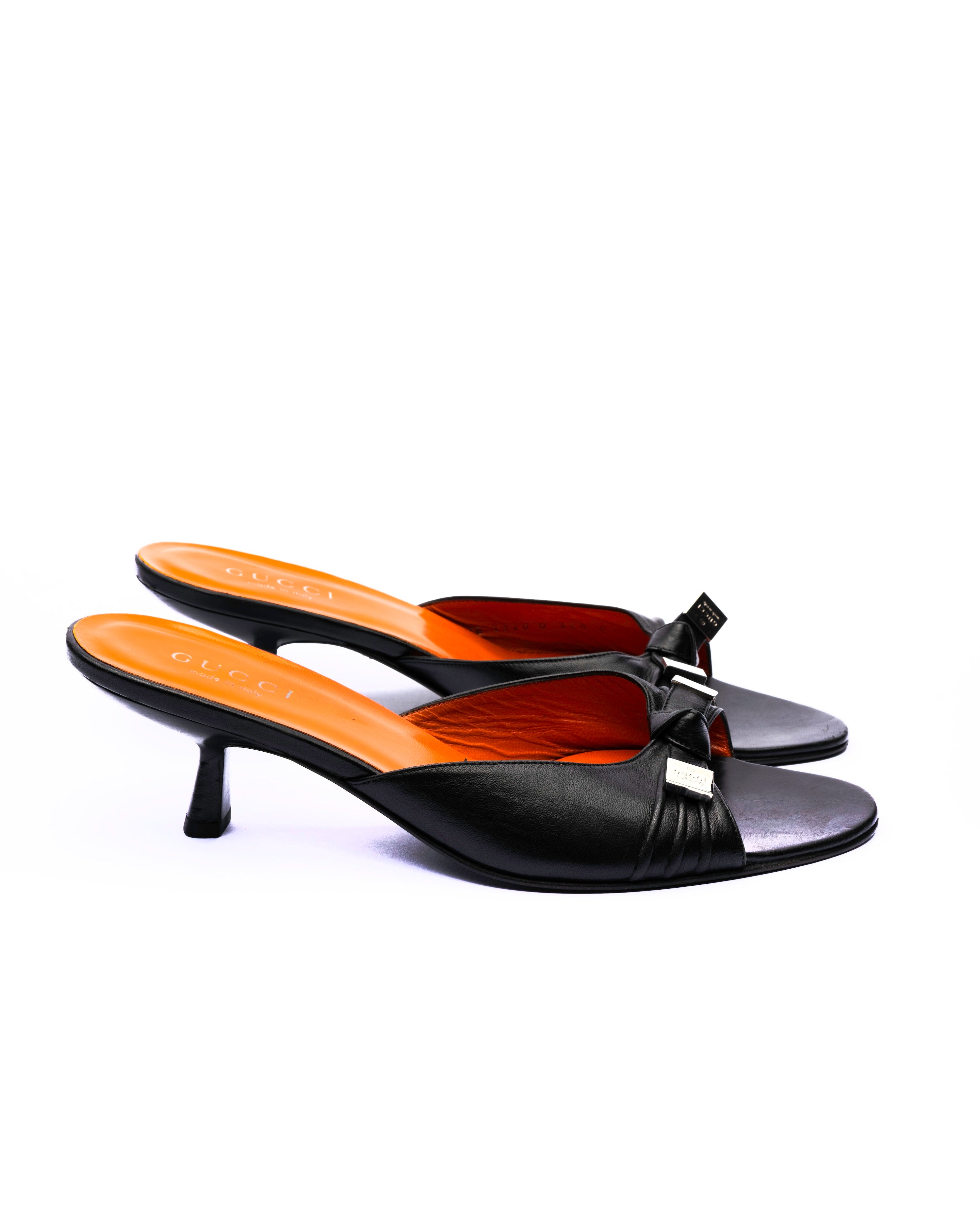 Gucci Tom Ford Era Leather Kitten Heel Mules