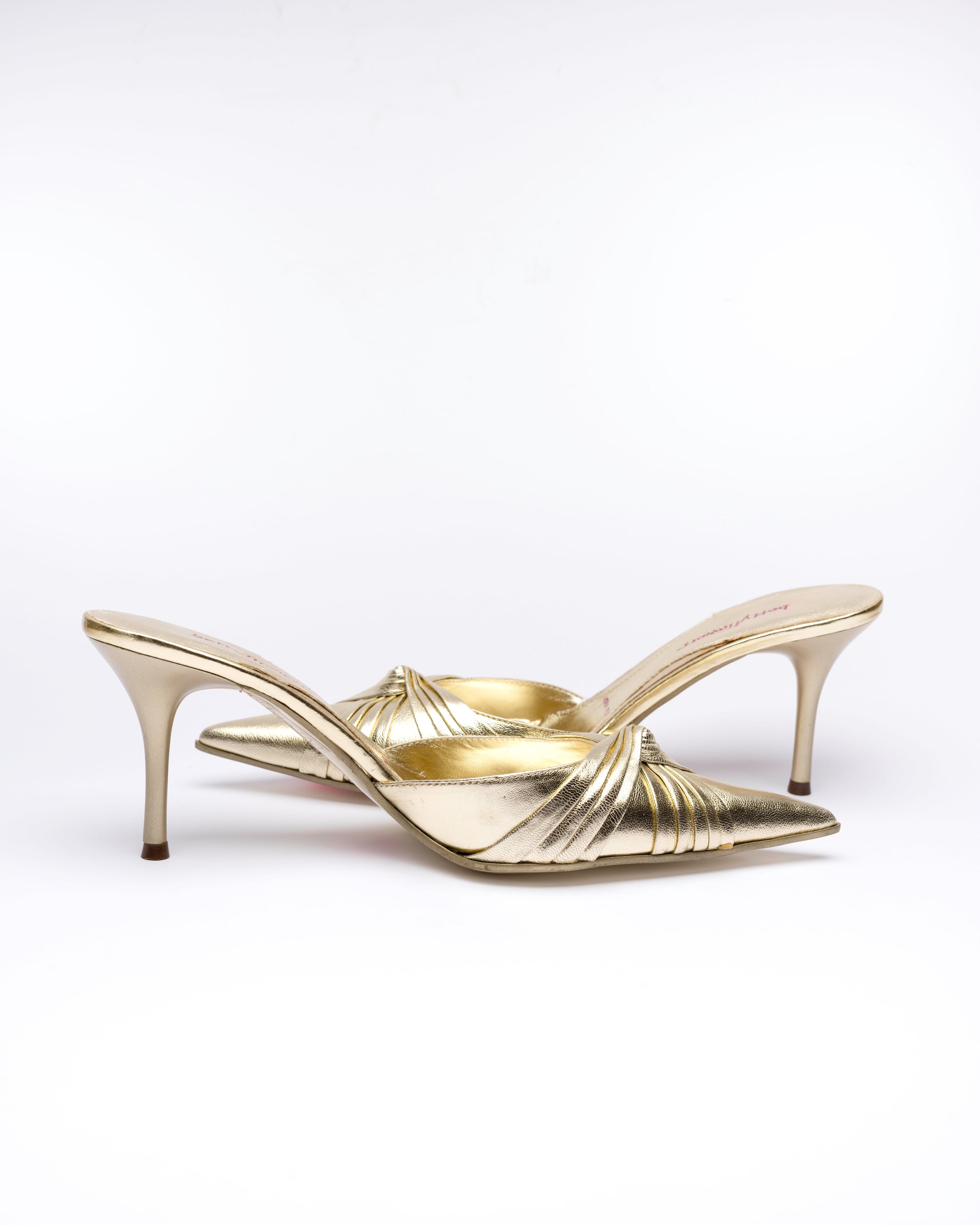 Betty Flowers Gold Leather Mules