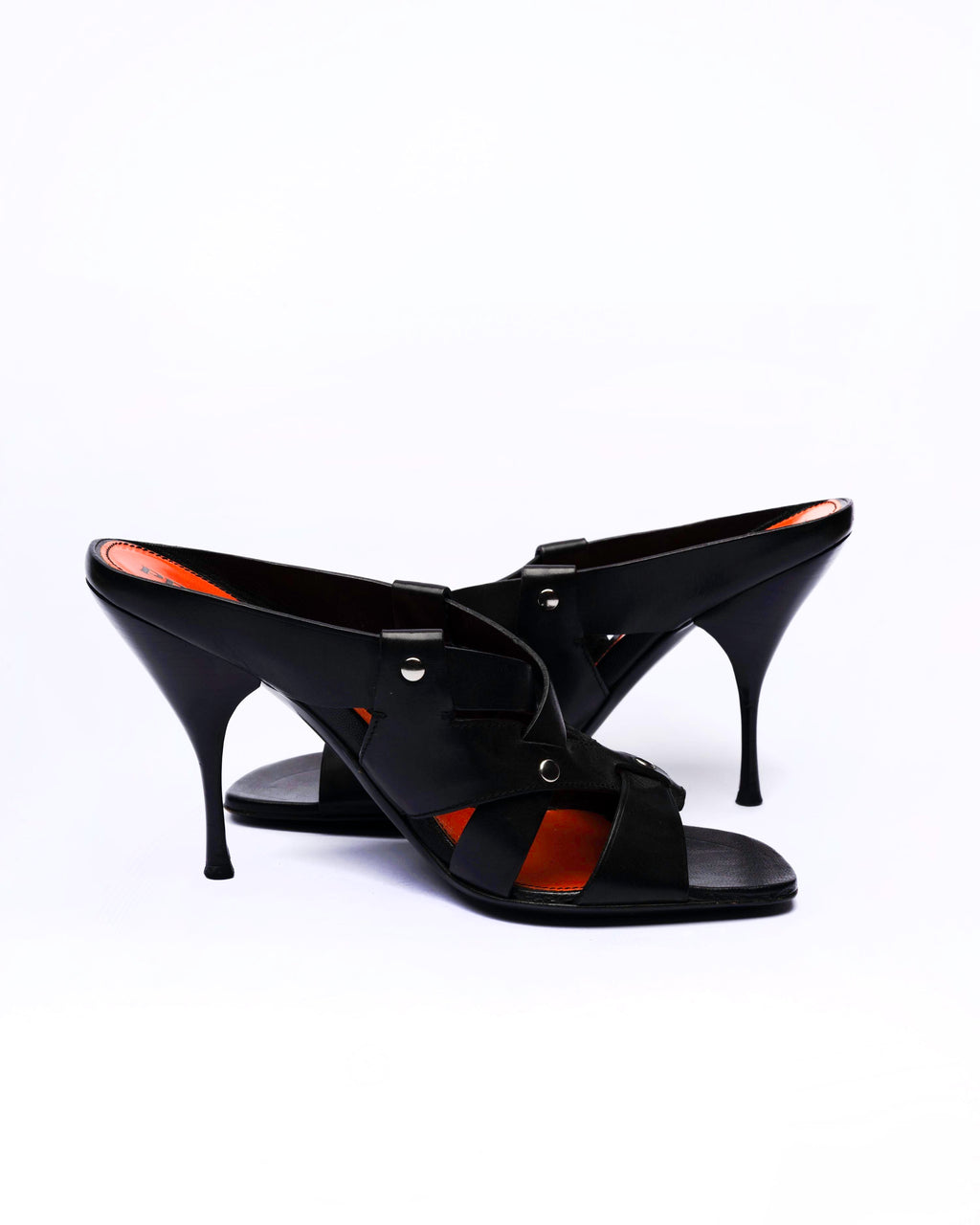 Prada Black Leather Woven Strap Mules